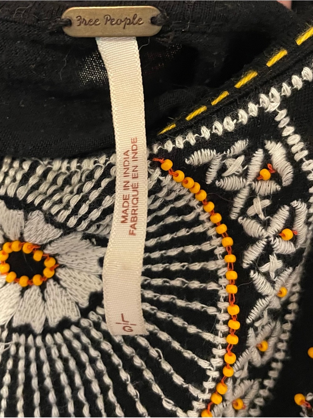 Free People Black Embroidered Boho Tank Top With Tassels Size Large - Picture 3 of 4